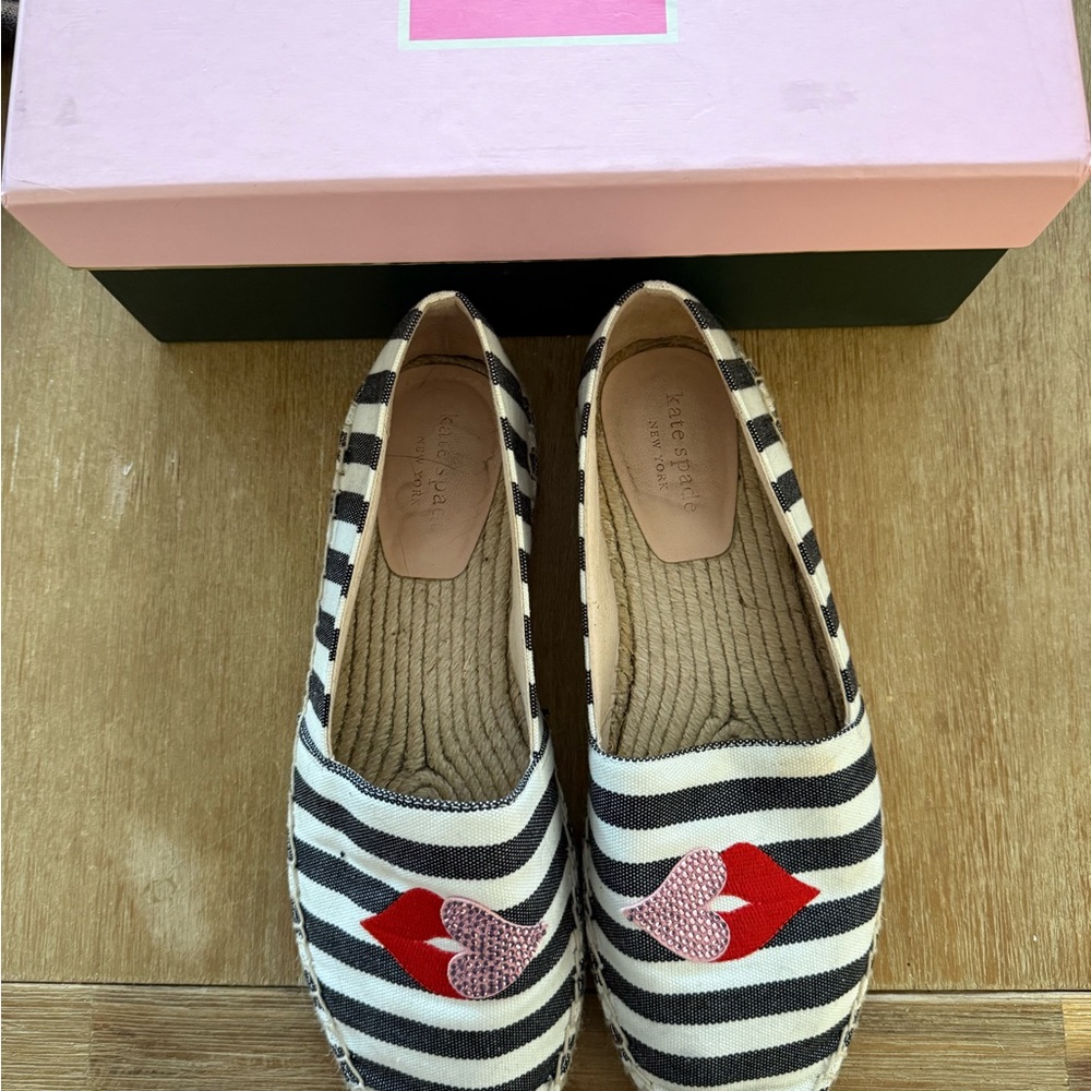 Kate Spade Striped Espadrilles with Heart Accents